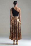 Robe longue de cérémonie longue à paillettes longue ligne en A à une épaule