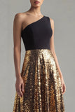 Robe longue de cérémonie longue à paillettes longue ligne en A à une épaule