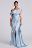 Robe formelle sirène bleu ciel froncée avec fente