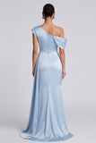 Robe formelle sirène bleu ciel froncée avec fente