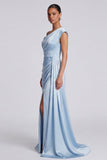 Robe formelle sirène bleu ciel froncée avec fente