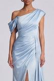 Robe formelle sirène bleu ciel froncée avec fente