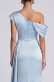 Robe formelle sirène bleu ciel froncée avec fente