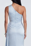 Robe formelle de sirène bleu ciel à une épaule froncée