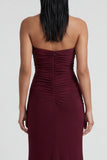 Longue robe formelle sirène sans cercles bordeaux