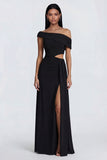 Robe formelle longue à découpe noire asymétrique
