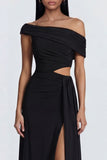 Robe formelle longue à découpe noire asymétrique