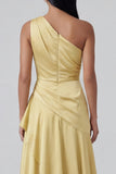 Robe formelle jaune à volants A Line, une épaule longue