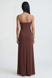 Robe formelle longue longue robe formelle marron sans bustier marron froncé
