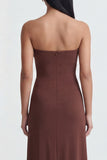 Robe formelle longue longue robe formelle marron sans bustier marron froncé