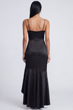 Robe formelle à volants en satin à bretelles en sirène noire