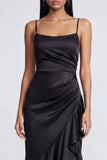 Robe formelle à volants en satin à bretelles en sirène noire