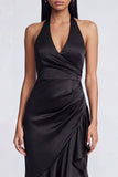 Robe longue formelle longue en satin satin en satin en forme de sirène noire à volants