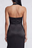 Robe longue formelle longue en satin satin en satin en forme de sirène noire à volants