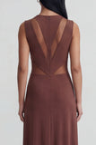 Robe formelle marron à col rond découpée à découpe illusion