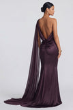 Robe formelle sirène Cabernet à une épaule sans noir avec serpentin latéral