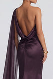 Robe formelle sirène Cabernet à une épaule sans noir avec serpentin latéral