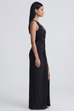 Robe formelle noire à col en V avec fente