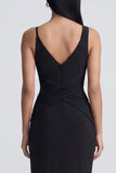 Robe formelle noire à col en V avec fente