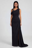 Robe formelle à col asymétrique noir fourreau avec ruban