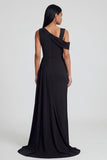 Robe formelle à col asymétrique noir fourreau avec ruban