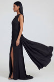 Robe formelle à col asymétrique noir fourreau avec ruban