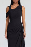 Robe formelle à col asymétrique noir fourreau avec ruban