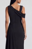 Robe formelle à col asymétrique noir fourreau avec ruban