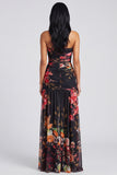 Robe fleurie ivoire sans bretelles avec fente