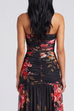 Robe fleurie ivoire sans bretelles avec fente