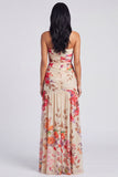 Robe fleurie ivoire sans bretelles avec fente