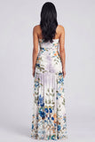 Robe fleurie ivoire sans bretelles avec fente