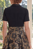 Une robe longue Jacquard longue à col en V noir avec nœud de la mariée