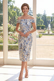 Robe bodycon bleu dénudé Jacquard Midi Mother Of the Bride Mother Of the Bride