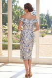 Robe bodycon bleu dénudé Jacquard Midi Mother Of the Bride Mother Of the Bride