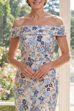 Robe bodycon bleu dénudé Jacquard Midi Mother Of the Bride Mother Of the Bride