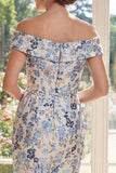 Robe bodycon bleu dénudé Jacquard Midi Mother Of the Bride Mother Of the Bride