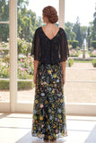 Robe longue longue mère de mariée brodée en tulle noir A-line avec manches flottantes