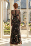 Robe noire en tulle à col carré brodée Mother Of the Bride
