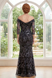 Tulle sirène noire sur l’épaule Applique robe de la mère de la mariée avec perles
