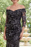Tulle sirène noire sur l’épaule Applique robe de la mère de la mariée avec perles