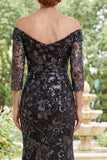 Tulle sirène noire sur l’épaule Applique robe de la mère de la mariée avec perles