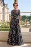 Robe Mother Of the Bride Mother Of the Bride en tulle noir à col bateau en tulle noir