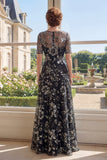 Robe Mother Of the Bride Mother Of the Bride en tulle noir à col bateau en tulle noir