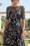 Robe Mother Of the Bride Mother Of the Bride en tulle noir à col bateau en tulle noir
