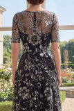 Robe Mother Of the Bride Mother Of the Bride en tulle noir à col bateau en tulle noir