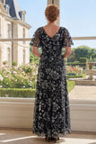 Robe longue longue mère de la mariée en tulle à motif V