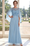 Robe longue en chiffon chiffon bleu pâle à paillettes longue Mère de la mariée