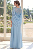 Robe longue en chiffon chiffon bleu pâle à paillettes longue Mère de la mariée