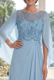 Robe longue en chiffon chiffon bleu pâle à paillettes longue Mère de la mariée